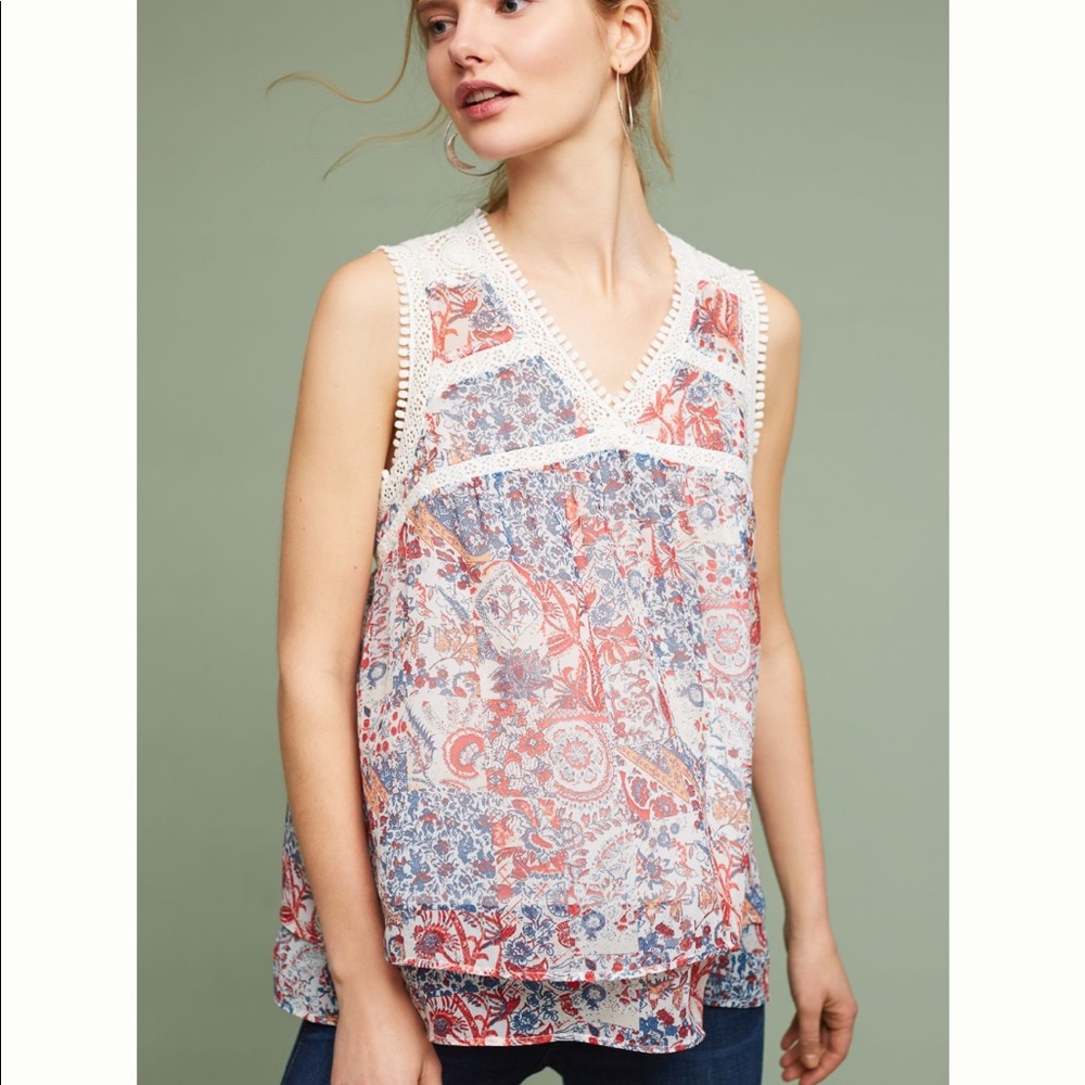 Anthropologie Maeve Santana lace trimmed top size medium